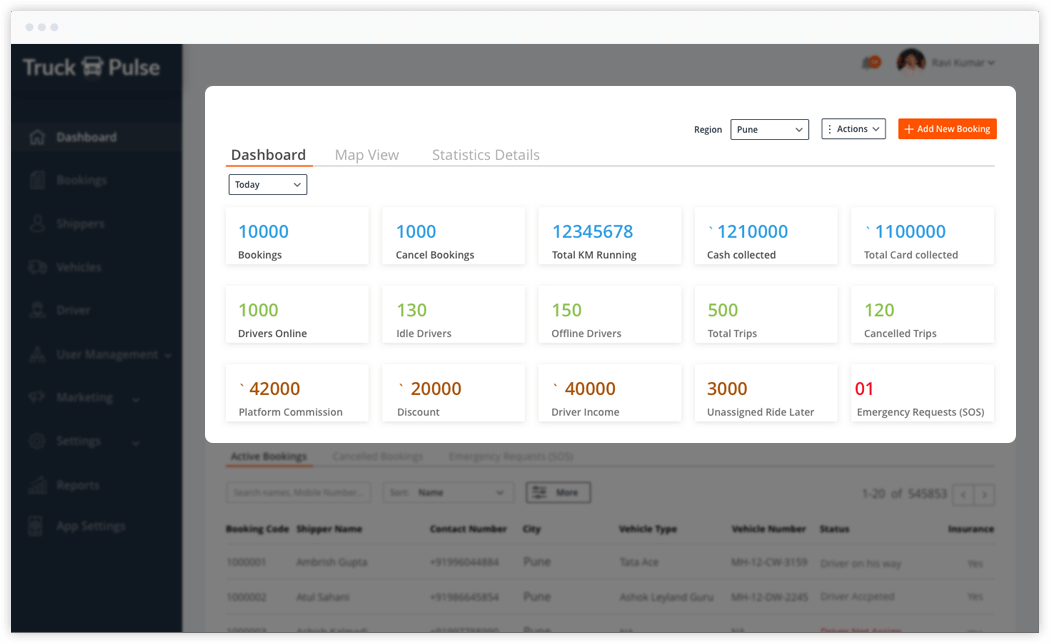 admin panel truck pulse